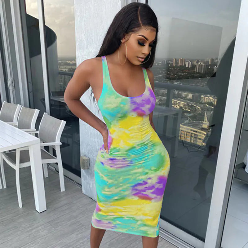 ECCENTRIC RAINBOW DYE SKINNY DRESS