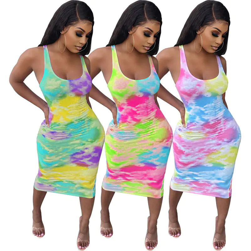 ECCENTRIC RAINBOW DYE SKINNY DRESS